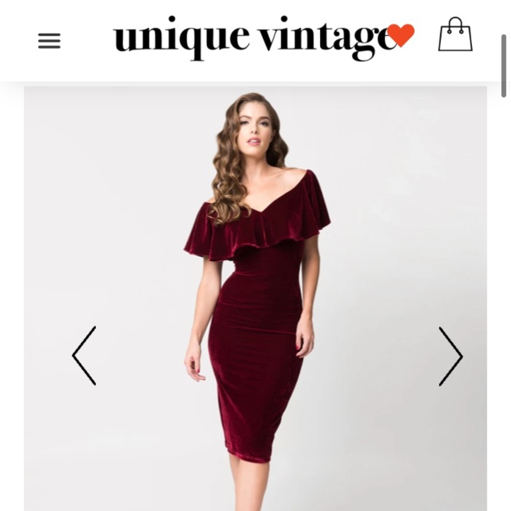 NWOT Unique Vintage Red Velvet Sophia Wiggle Dress